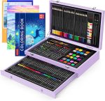Art Supplies, iBayam 150-Pack Deluxe Wooden Art Set Crafts Drawing Painting Kit with 1 Coloring Book, 2 Sketch Pads, Creative Gift Box for Adults Artist Beginners Kids Girls Boys